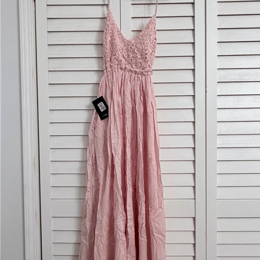 Fashion Nova Blush Lace Maxi Dress